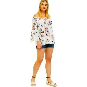 Torrid Lace Up Floral Smocked Babydoll Blouse Bell Sleeves